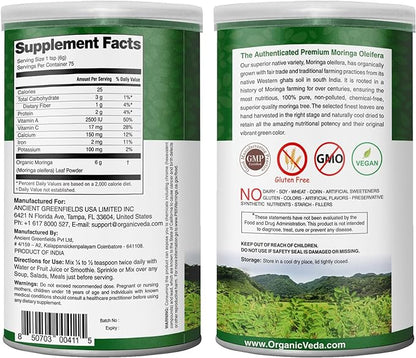 Organic Veda Moringa Powder – 100% Pure and Organic USDA Certified Moringa Leaf Powder for Overall Health – Non-GMO Whole Green Super Food Nutrition to Boost Immunity, 1lb (Pack of 1)