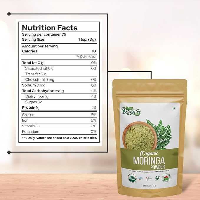 Moringa Leaf Powder | Moringa Powder | 100% Pure, Natural and Vegan | Product of India - 227 gm (8 oz) Pack of 2