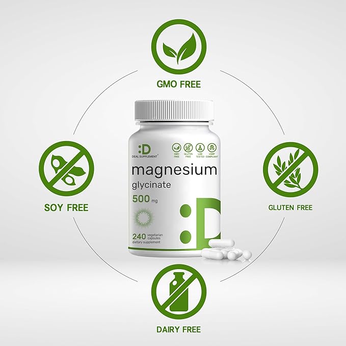 DEAL SUPPLEMENT 2 Pack Magnesium Glycinate 500mg, 480 Veggie Capsules | Chelated for Easy Absorption | Highly Purified Essential Trace Mineral for Muscle, Joint, Heart, & Digestive Health