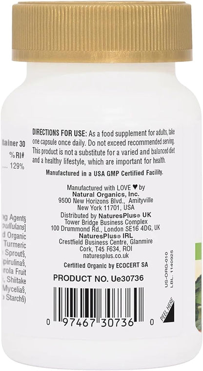 NaturesPlus Source of Life Garden Certified Organic Family Iron 18 mg Cap - 30 Vegan Capsules - Plant-Based Iron Supplement - Supports Healthy Blood - Vegetarian, Gluten-Free - 30 Servings