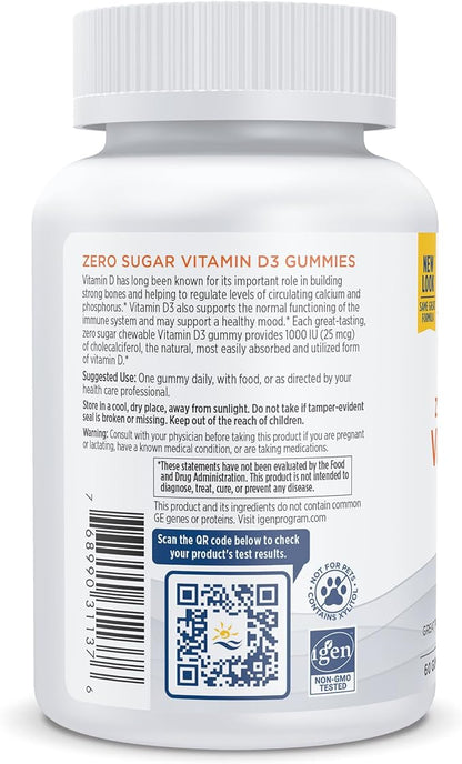 Nordic Naturals Zero Sugar Vitamin D3 Gummies, Wild Berry - 60 Gummies - 1000 IU Vitamin D3 - Great Taste - Healthy Bones, Mood & Immune System Function - Non-GMO - 60 Servings