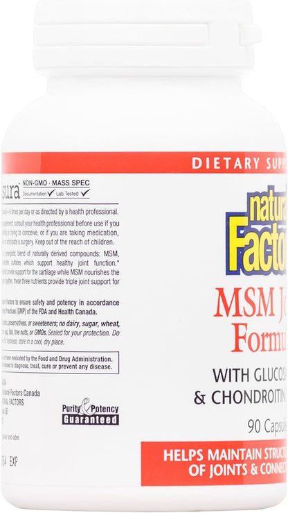 Natural Factors, Joint MSM Formula, Supports Healthy Joint, Muscle and Cartilage with Glucosamine and Chondroitin Sulfate, 90 capsules (90 servings)