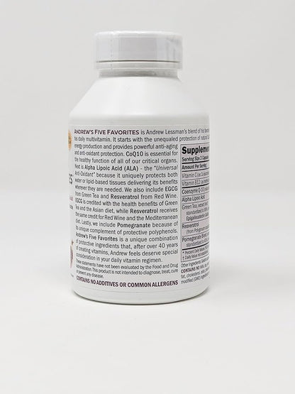 ANDREW LESSMAN Andrew's Five Favorites 120 Capsules – Provides 200mg Each of Coenzyme Q-10, Resveratrol, EGCG, Pomegranate and Alpha Lipoic Acid, Powerful Anti-Oxidant Support, No Additives