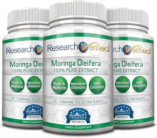 Research Verified Moringa Oleifera - 100% Pure Extract- 1200 mg Per serving - 60 Capsules - 1 Month Supply