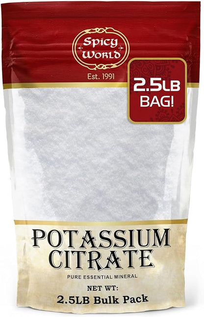 Spicy World Potassium Citrate Powder 2.5 LB (40 Oz) Bulk - Pure, Vegan, Food Grade, Bulk Potassium Supplement