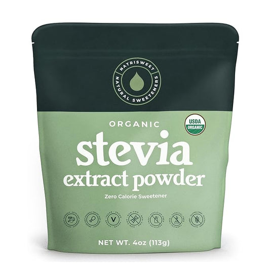 NatriSweet Stevia Powder, 4 oz, Pure Stevia Sweetener with No Additives, No Fillers, Zero Carbs, Zero Calorie, Organic Stevia Powder For Sugar Substitute, 300 Times Sweeter Than Sugar, 800+ Servings