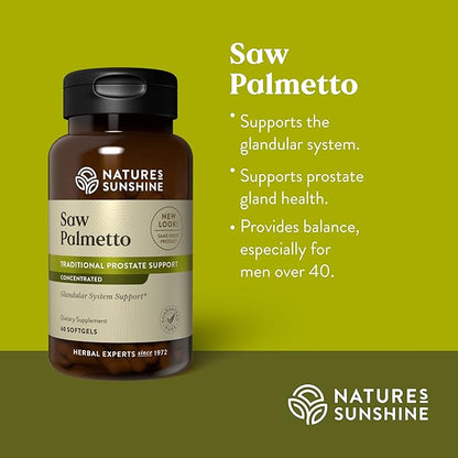 Nature's Sunshine Saw Palmetto Concentrate, 60 Softgels | Supports Prostate Gland Health and Provides Hormone Balance for Men Over 40