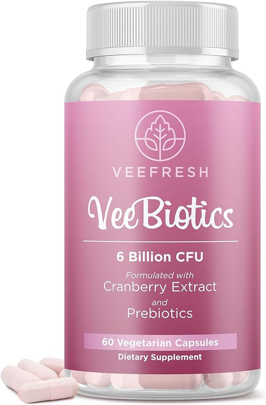 VeeFresh VeeBiotics Cranberry Probiotics for Women - 60 Capsules Women's Probiotics with Prebiotics & Cranberry Extract for pH Balance & Odor Control, Promotes Healthy Vaginal Flora & Overall Wellness