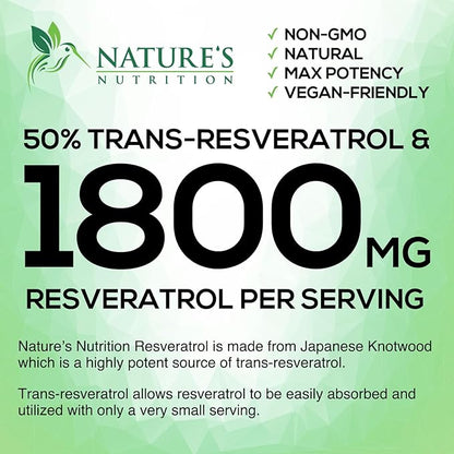 Resveratrol 1800mg Per Serving - Potent Antioxidants for Immune Support - Extra Strength Trans-Resveratrol Supplement Supports Healthy Aging & Heart Health - From Natural Polygonum Root - 120 Capsules