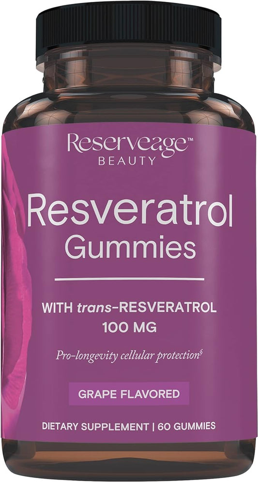 Reserveage Beauty- Resveratrol Gummies 100 mg, Antioxidant Supplement for Heart Health, Antioxidant Supplement Supports Healthy Aging, Vegan - 1 Pack