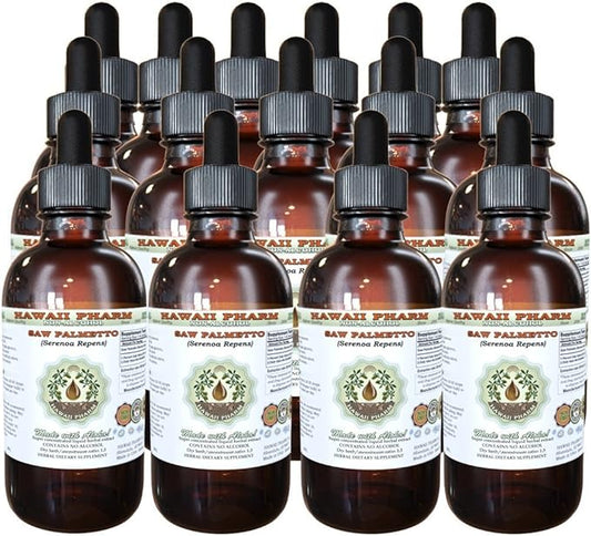 Hawaii Pharm Saw Palmetto Alcohol-Free Liquid Extract, Organic Saw Palmetto (Serenoa Repens) Dried Berry Glycerite Natural Herbal Supplement, USA 15x4 fl.oz