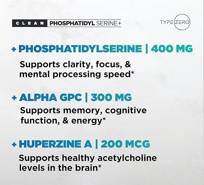 Type Zero Phosphatidylserine 3X Strength Nootropics Brain Support Supplement w/Alpha GPC, Huperzine A & Phosphatidylserine - Clean Focus & Memory Supplement for Brain Pills