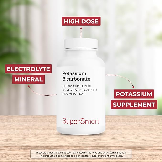 Supersmart - Potassium Bicarbonate 5400mg per Day (High Dose) - Electrolyte Mineral - Acid-Base Balance pH - Heart, Muscles & Nerves Health | Non-GMO & Gluten Free - 120 Vegetarian Capsules