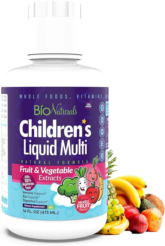 Children's Liquid Multivitamin & Immune Booster - Natural Supplement for Kids & Toddlers with Vitamins A B C D3 E, Fiber, Fruits & Vegetables - No GMOs, Gluten, Sugar, Dairy, Soy - 16oz