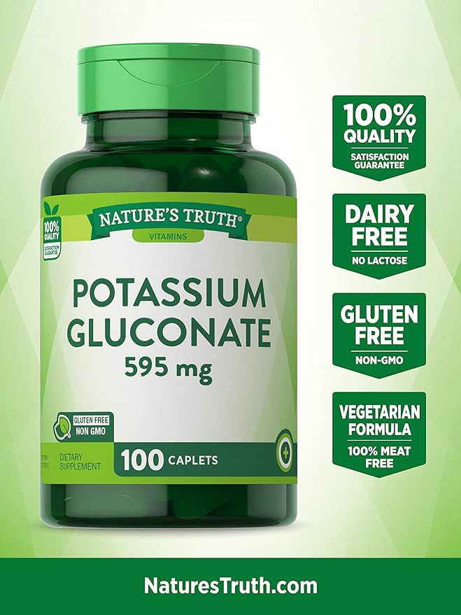 Potassium Gluconate 595mg | 100 Capsules | Vegetarian, Non-GMO, Gluten Free Supplement | by Nature's Truth