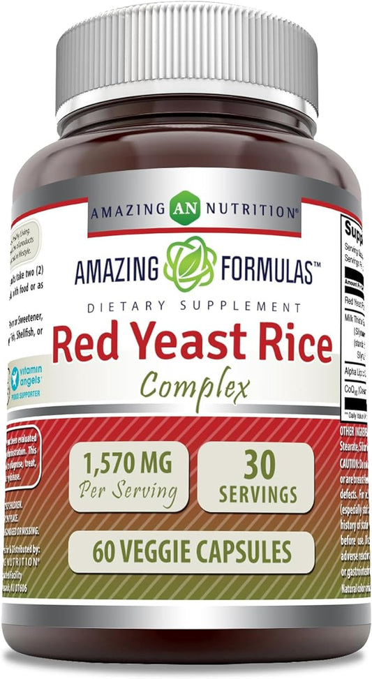 Amazing Formulas Red Yeast Rice Complex with CoQ10, Alpha Lipoic Acid & Milk Thistle Supplement |1570 Mg | 60 Veggie Capsules | Non-GMO | Gluten Free | Made in USA