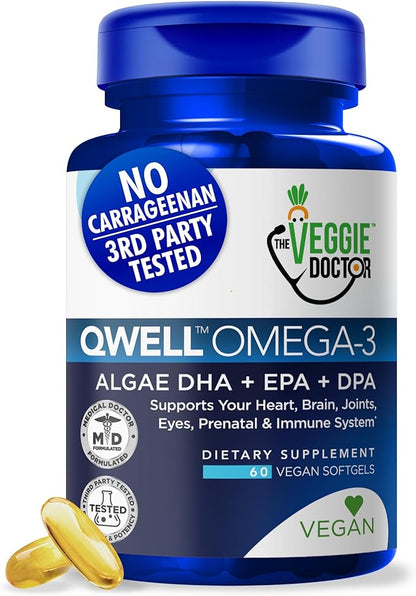 Vegan Omega 3 Supplement - Omega 3 Fish Oil Alternative - No Carrageenan – Plant Based Algae Omega 3 Fatty Acid Supplements - DHA, EPA, DPA - Heart, Brain, Joint, Eye, Immune Support