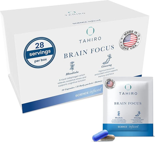 Brain Focus Supplement – Brain Supplements for Memory and Focus – Natural Brain Support Supplement with Gingko Biloba, Panax Ginseng, Herbal Extracts – Non-GMO Vegan Brain Booster – 28-Packets