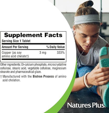 NaturesPlus Copper 3 mg - 90 Tablets - Supports Overall Wellness - Gluten Free - 90 Servings