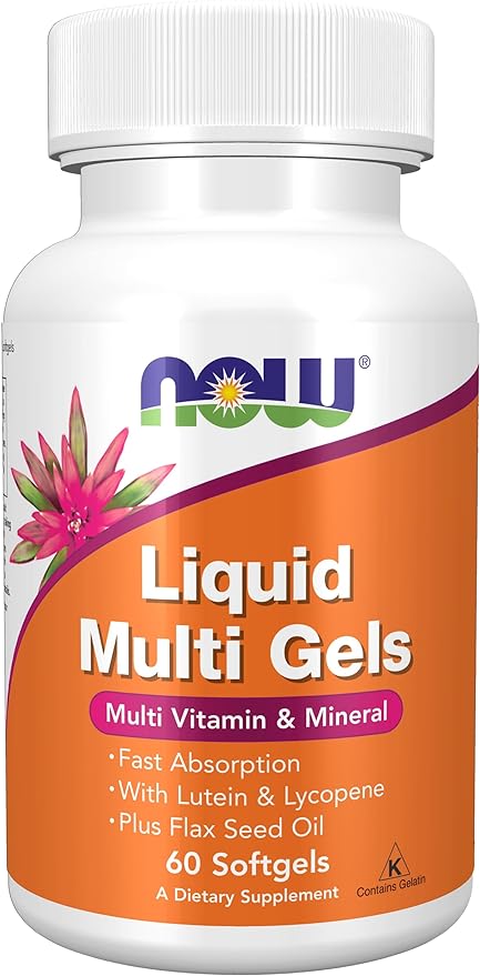 NOW Supplements, Liquid Multi Gels with Lutein and Lycopene, plus Flax Seed Oil, 60 Softgels