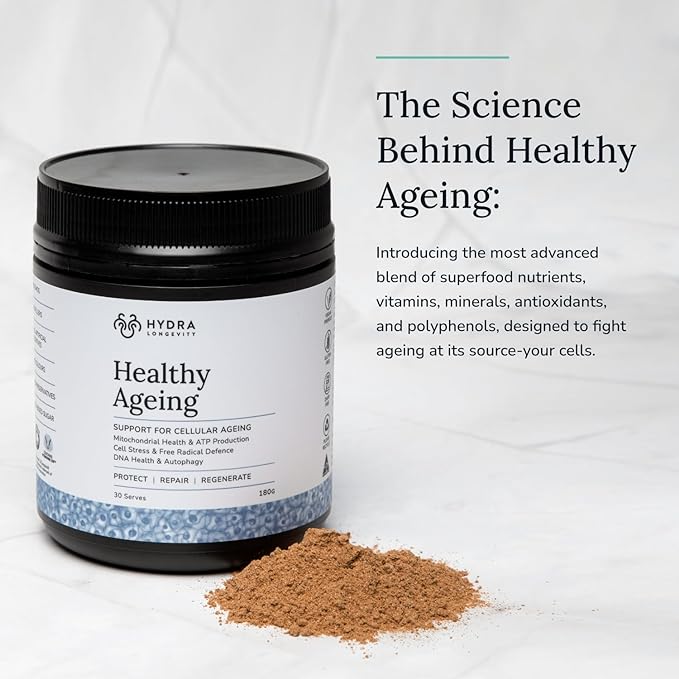 Healthy Ageing Supplement Powder, Anti-Ageing Effects, Contains Quercetin, Resveratrol and Nrf2 Activators, Antioxidants Rich Nutrient-Dense, Non-GMO, Vegan (180 Grams (30 Servings)