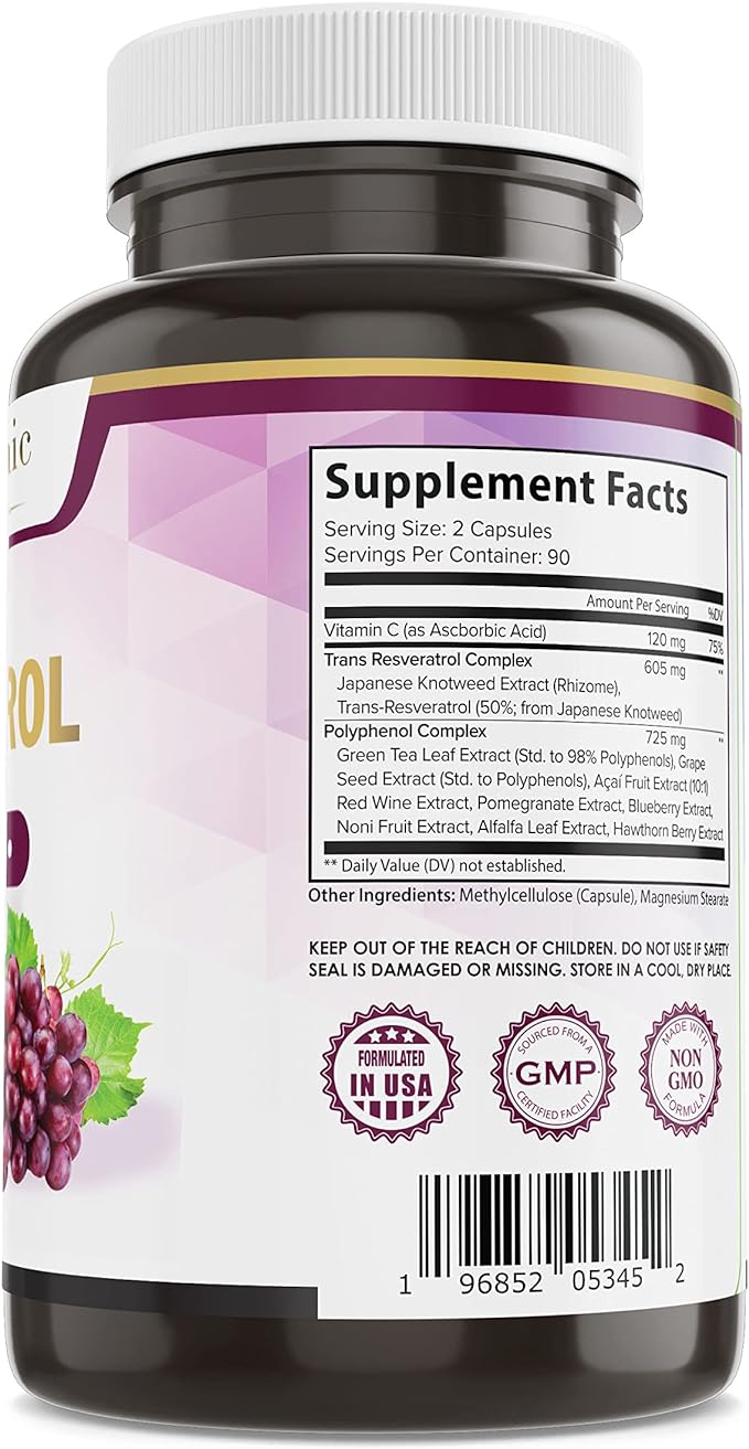 Resveratrol 1450mg Extra Strength Formula to Promote Better Skin and Immunity with Green Tea Extract,Grape Seed Extract,Red Wine Extract and Others 90 Days Supply