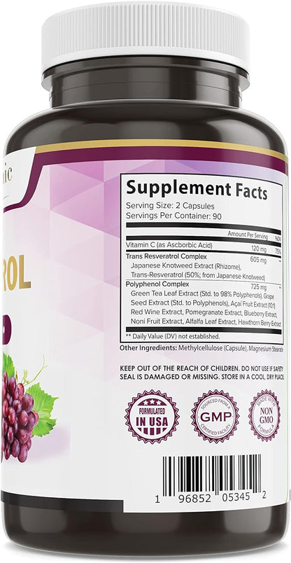 Resveratrol 1450mg Extra Strength Formula to Promote Better Skin and Immunity with Green Tea Extract,Grape Seed Extract,Red Wine Extract and Others 90 Days Supply