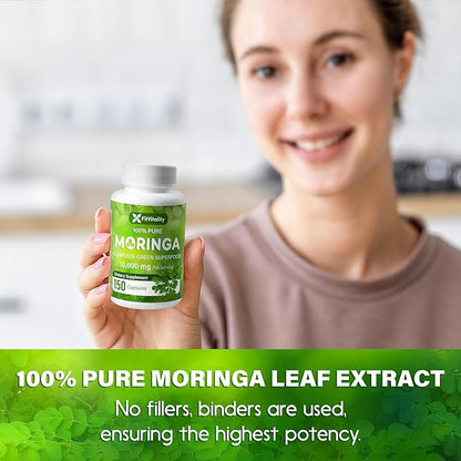 Moringa Capsules| 150 Capsules| Moringa Oleifera| 10,000mg| 100% Pure & Natural| Non-GMO and Gluten Free Supplement | Complete Green Superfood | Moringa Leaf Extract Powder