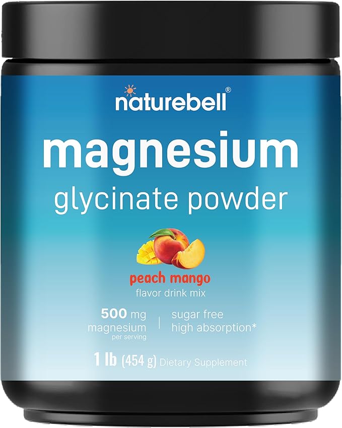 Magnesium Glycinate Powder 500mg, 1lb (16oz) | Peach Mango Flavored – Chelated for High Absorption – Sugar Free Drink Mix, Bitterless, Non-Buffered – Muscle & Bone Mineral Supplement – Non-GMO, Vegan