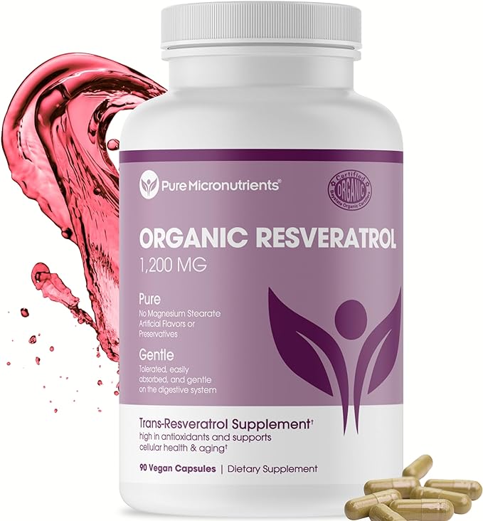 Organic Resveratrol Supplement 1200mg - Extra Strength Formula for Anti Aging, Heart & Immune Health - 90 Vegan Capsules with 99% Trans-Resveratrol, Green Tea Leaf & Black Pepper