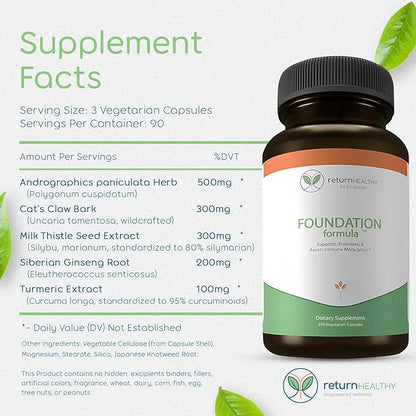 Foundation Formula | Tick Immune Support Supplement | with Japanese Knotweed Root, Cat's Claw, Milk Thistle | Resveratrol Supplement | Non-GMO, All-Natural & Vegetarian, 270 Capsules