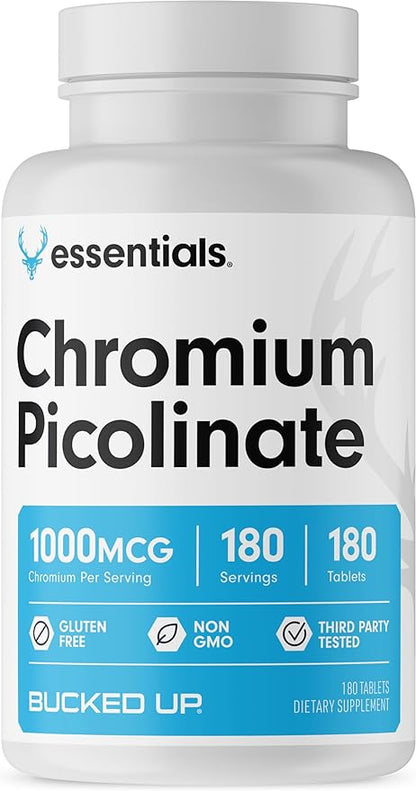 Bucked Up Chromium Picolinate 1000mcg Per Serving, Bucked Up Essentials (180 Servings, 180 Tablets)