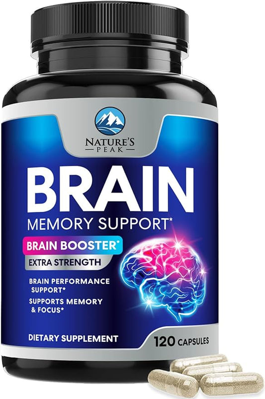 Brain Supplement for Memory and Focus, Nootropic Support for Concentration, Clarity, Energy, Brain Health with Bacopa, Cognitive Vitamins, Phosphatidylserine, DMAE, Brain Booster - 120 Capsules