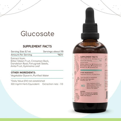 Glucosate B120 Alcohol-Free Extract Tincture, Bitter Melon Fruit, Cinnamon Bark, Dandelion Root, Gymnema Leaf, Fenugreek Seeds, Amla Fruit. Healthy Sugar Levels Blend 4 Fl Oz