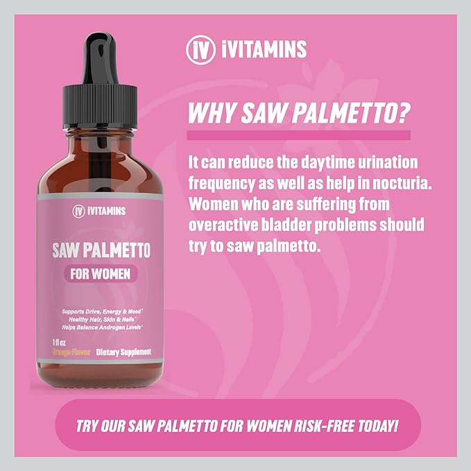 Saw Palmetto for Women | Helps to Reduce Hair Loss, Supports Healthy Hair, Skin, Nails, Energy, Mood & More | DHT Blocker for Women Hair Growth | Saw Palmetto for Women Hair Loss | 1 fl oz