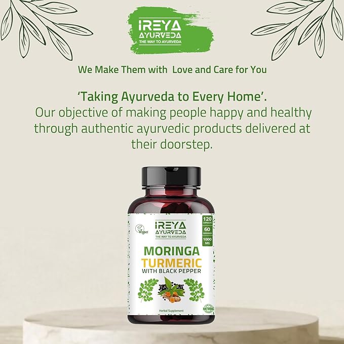 Organic Moringa Oleifera Powder & Turmeric Root Powder with Blackpepper 120 Capsules | Made with Organic Moringa, Turmeric and Black Pepper | Vegan, Gluten-Free and Non-GMO.