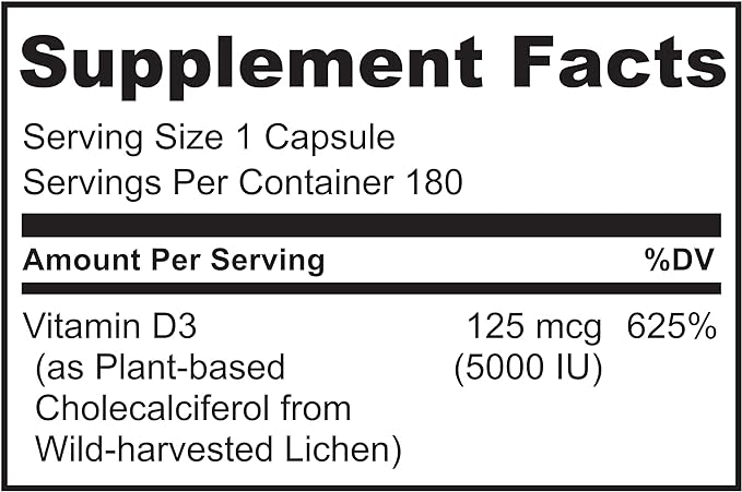 NATURELO Vitamin D - 5000 IU - Plant Based from Lichen - Natural D3 Supplement for Immune System, Bone Support, Joint Health - Vegan - Non-GMO - 180 Mini Capsules (Pack of 2)