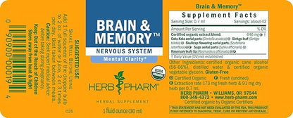 Herb Pharm Brain and Memory Liquid Herbal Formula with Ginkgo for Memory and Concentration- 1 Ounce