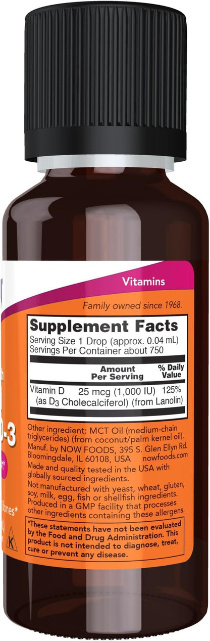 NOW Supplements, Liquid Vitamin D-3, Extra Strength, Structural Support*, 1-Ounce