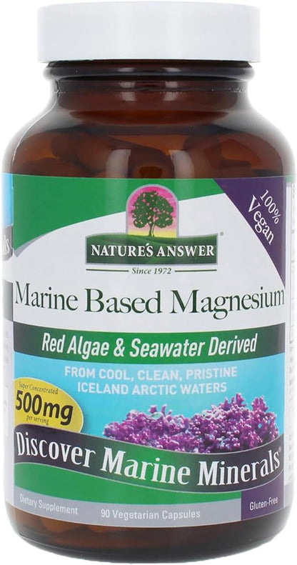 Nature's Answer Marine Based Magnesium, Super Concentrated 500mg | Plant Based | Red Algae & Seawater Derived | Alcohol-Free & Gluten-Free | Vegetarian Capsules 90ct