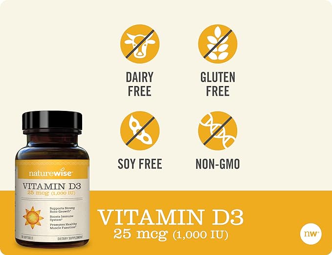 NatureWise Vitamin D3 1000iu (25 mcg) 1 Month Supply for Healthy Muscle Function, Bone Health and Immune Support, Non-GMO, Gluten Free in Cold-Pressed Olive Oil, Packaging May V, 30 Count