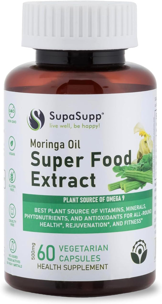 SRI SRI TATTVA Moringa Oil for Immune Support, Energy, and Skin Rejuvenation – Pure Moringa Leaf Extract Daily Supplement – Vegan, Non-GMO, Superfood Capsule (60 Capsules, 500mg)