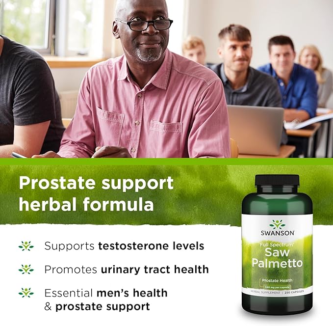 Swanson Saw Palmetto Herbal Supplement for Men Prostate Health Hair Supplement Urinary Health 540 mg 250 Capsules