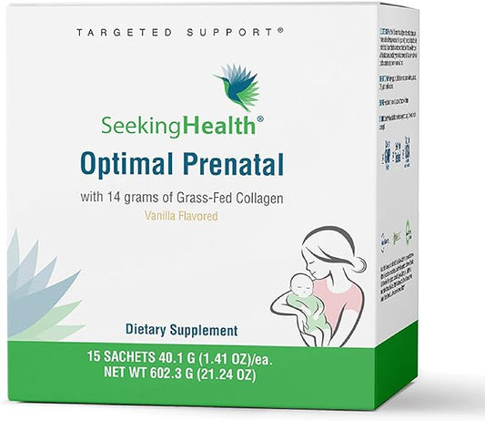 Seeking Health Optimal Prenatal with Collagen, Women’s Multivitamin with B12, L-5-MTHF, Choline, Methylation Support, Supports Fertility & Conception through Pregnancy & Breastfeeding (15 servings)*