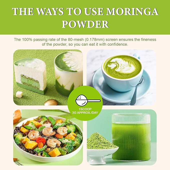 Moringa Leaf Powder Organic, Moringa Oleifera Powder Natural Antioxidants & Vitamin Superfoods for Moringa Tea, Drink & Vegan Recipes, Moringa Powder for Hair, Gluten Free & Non-GMO, 2 Pounds