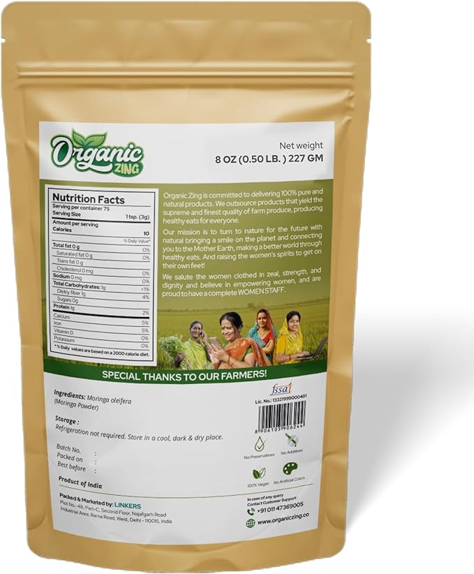 Moringa Leaf Powder | Moringa Powder | 100% Pure, Natural and Vegan | Product of India - 227 gm (8 oz) Pack of 2