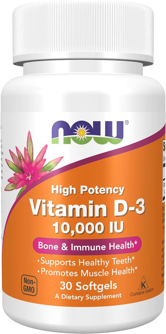 NOW Supplements, Vitamin D-3 10,000 IU, Highest Potency, Structural Support*, 30 Softgels