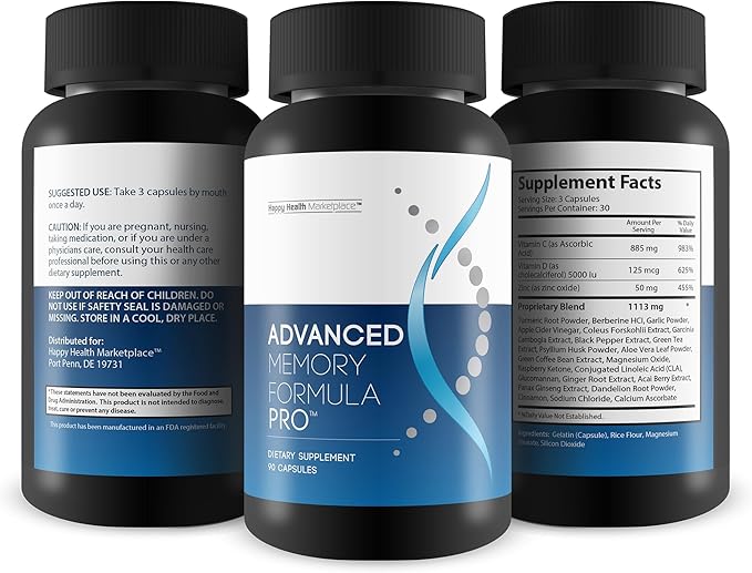 Advanced Memory Formula Pro Our Best Memory Supplement - Brain & Memory Support - Formulated with Ginseng and Other Brain Booster Ingredients for Brain Function