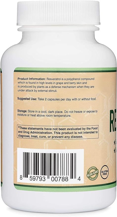 Resveratrol Supplement 500mg Per Serving, 120 Capsules (Resveratrol Polygonum Root Extract Providing 50% Trans Resveratrol) Healthy Aging Support by Double Wood