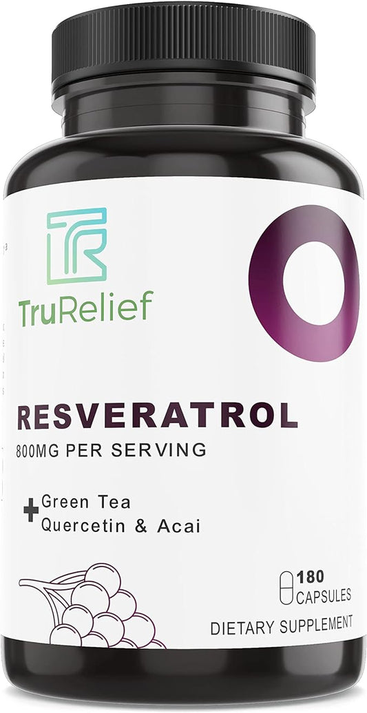 Resveratrol 800mg - Antioxidant supp w/Resveratrol, Green Tea, Quercetin, Acai. Supports Aging, Immunity, Brain, Joints. 180 ct.